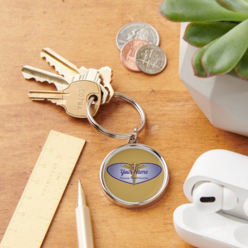 Caduceus Purple Heart Personalized Nurse Keychain