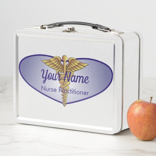 Caduceus Purple Heart Personalized Nurse Metal Lunch Box