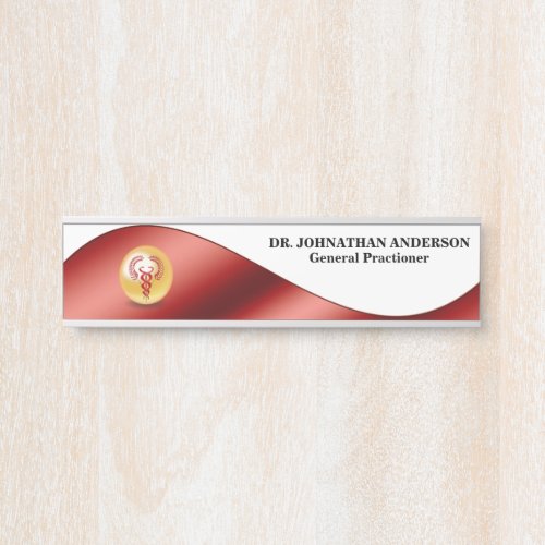 Caduceus red banner wave gold  doctor wall door sign