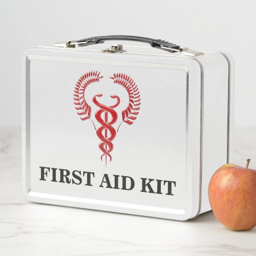 Caduceus red first aid medical kit family business metal lunch box