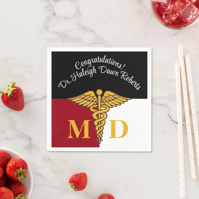 Caduceus Red/White/Black Medical School Graduation Napkins (Insitu)