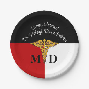 Caduceus Red/White/Black Medical School Graduation Paper Plates