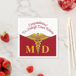 Caduceus Red & White Medical School Graduation Napkins