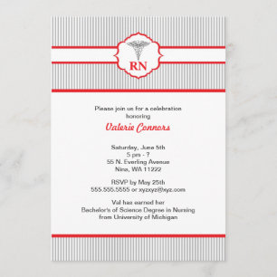 Caduceus RN BSN LPN Graduation Red and Gray Invitation
