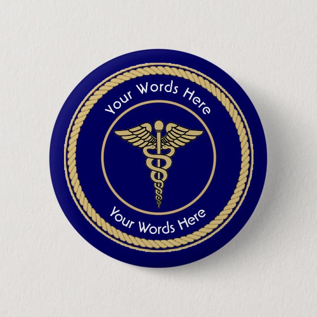 Caduceus Rope Shield Universal Custom Button (Front)