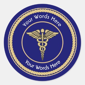 Caduceus Rope Shield Universal Custom Classic Round Sticker by Dollarsworth at Zazzle
