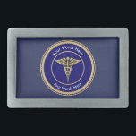 Caduceus Rope Shield Universal Custom Rectangular Belt Buckle<br><div class="desc">This item is decorated with a Caduceus Rope Shield and can be customized with words of your choice,  i.e. name,  position,  office,  hospital,  etc.</div>