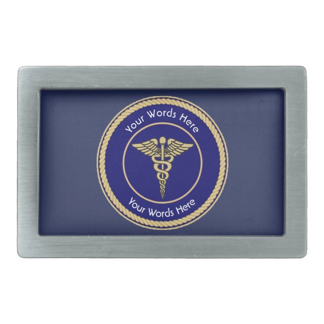 Caduceus Rope Shield Universal Custom Rectangular Belt Buckle (Front)