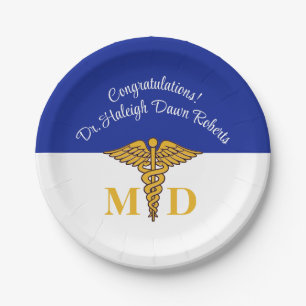 Caduceus Royal Blue Medical School Graduation Paper Plates