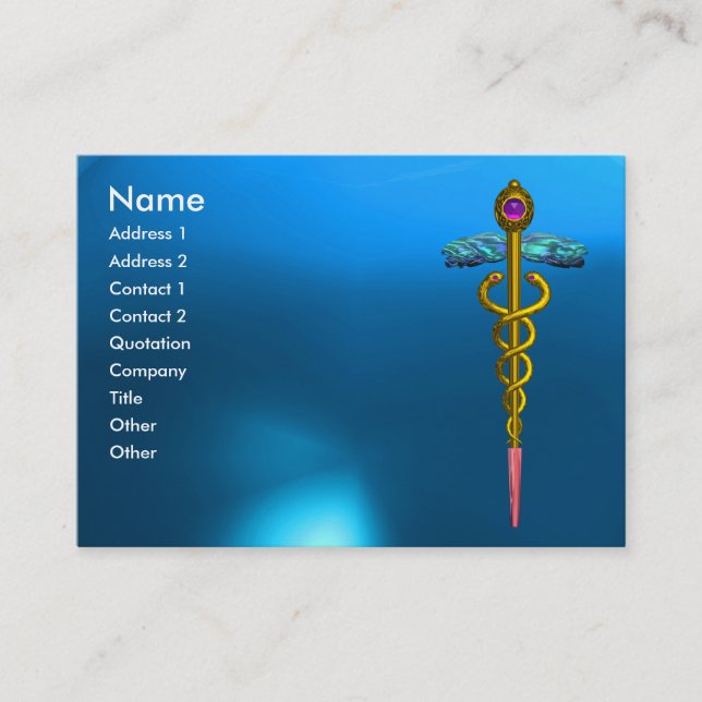 CADUCEUS SAPPHIRE, vibrant gold pink blue Business Card (Front)