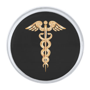 Caduceus Silver Finish Lapel Pin
