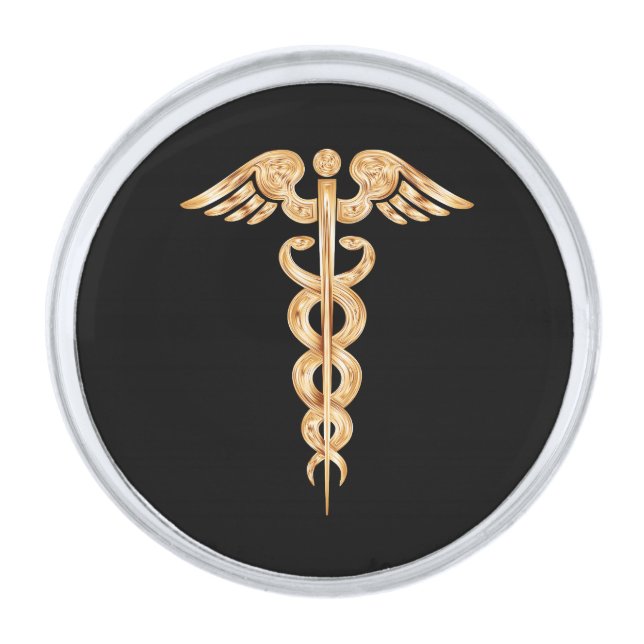 Caduceus Silver Finish Lapel Pin (Front)