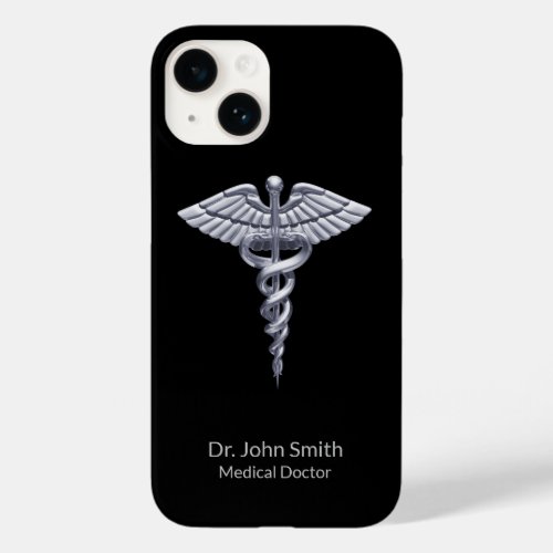 Caduceus Silver on Black Classy Medical Case_Mate iPhone 14 Case