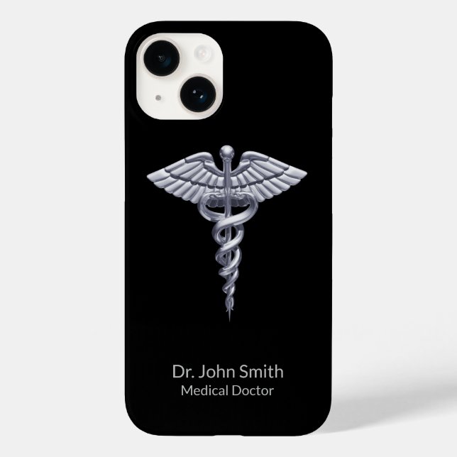 Caduceus Silver on Black Classy Medical Case-Mate iPhone Case (Back)
