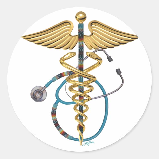 Caduceus & Stethoscope Classic Round Sticker (Front)