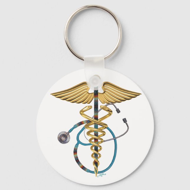 Caduceus & Stethoscope Keychain (Front)