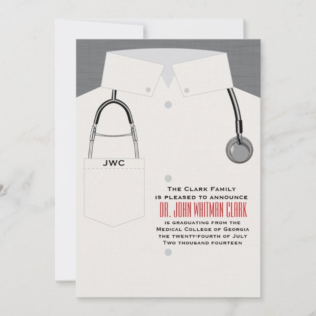 Caduceus & Stethoscope Medical Invitation (Front)
