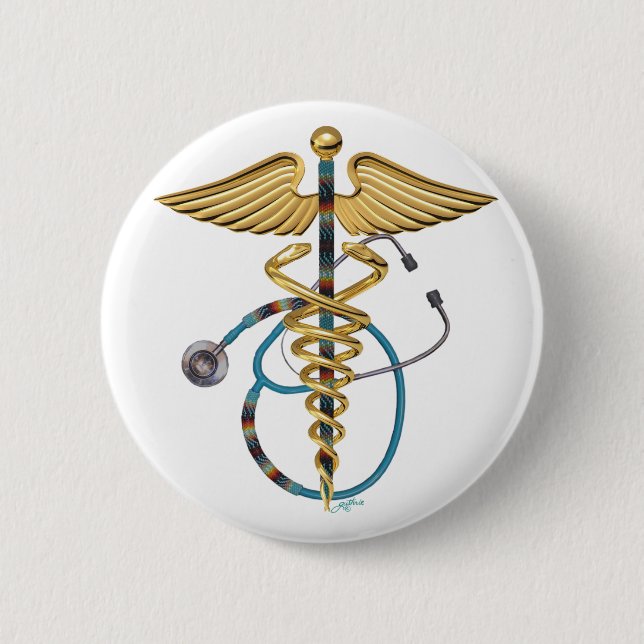 Caduceus & Stethoscope Pinback Button (Front)