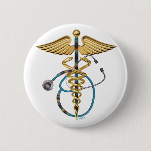 Caduceus & Stethoscope Pinback Button