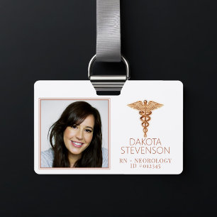 Caduceus Symbol Copper Medical Hospital Photo ID Badge