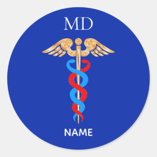 Caduceus Symbol & Medical Doctor Monogram Classic Classic Round Sticker