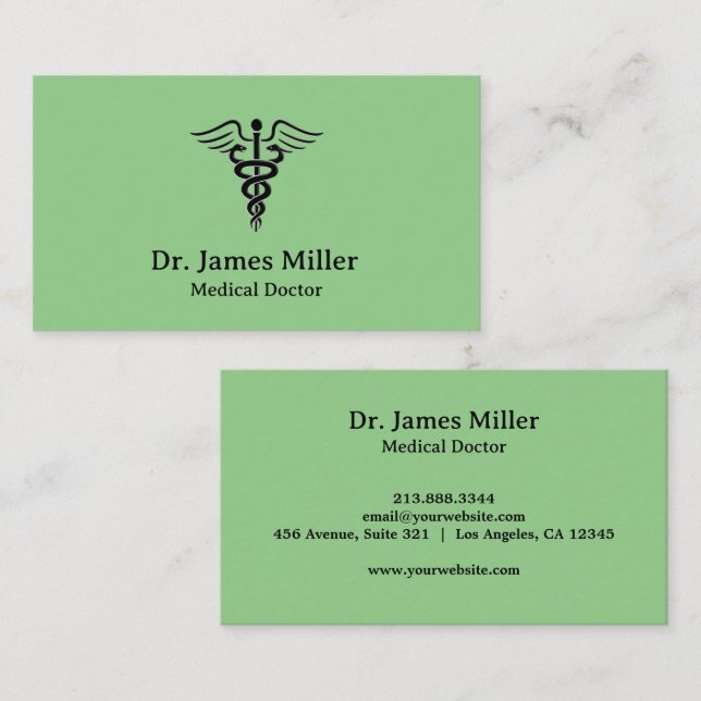  Caduceus Symbol Medical Professional Green  Business Card (Front/Back)