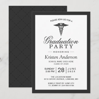 Caduceus Symbol Medical School Graduation Party Invitation