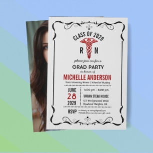 Caduceus Symbol Medical School Photo Graduation  Invitation