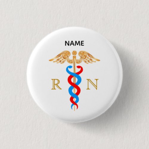 Caduceus Symbol  Registered Nurse Monogram Button