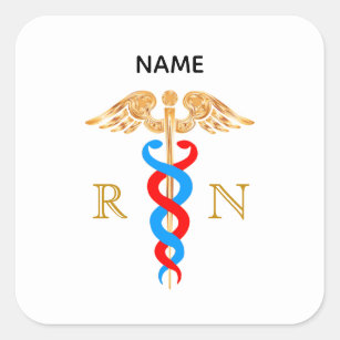 Caduceus Symbol & Registered Nurse Monogram Square Sticker