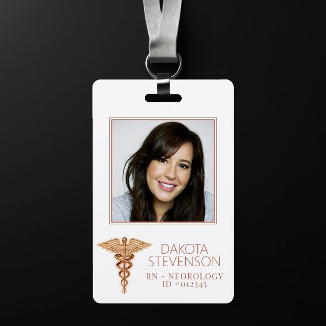 Caduceus Symbol | Rose Gold Hospital Photo ID Badge (Creator Uploaded)