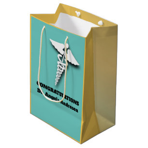 Caduceus Symbol Teal Adult Doctor Congratulations Medium Gift Bag