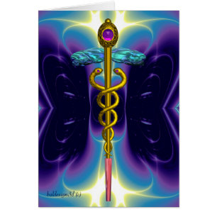 CADUCEUS, vibrant gold amethyst Blue Purple