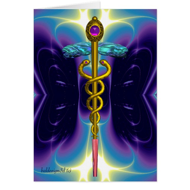 CADUCEUS, vibrant gold amethyst Blue Purple Cards (Front)