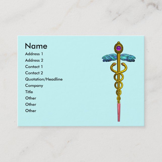 CADUCEUS,  vibrant gold amethyst Business Card (Front)