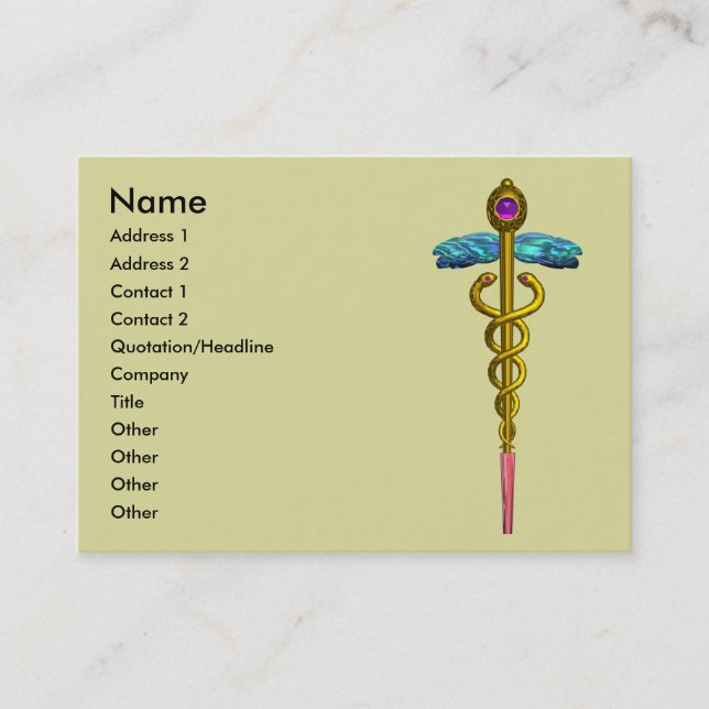 CADUCEUS,  vibrant gold amethyst Business Card (Front)