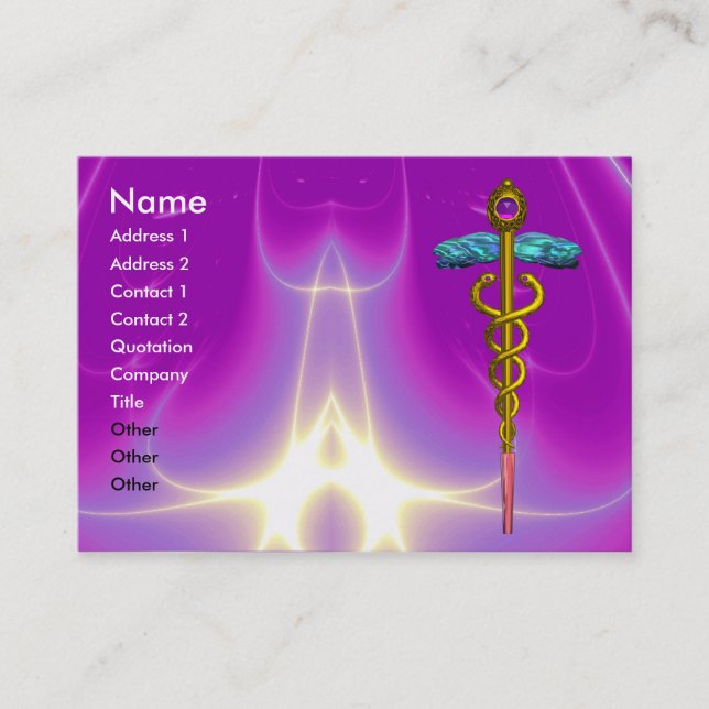 CADUCEUS,  vibrant gold amethyst Business Card (Front)