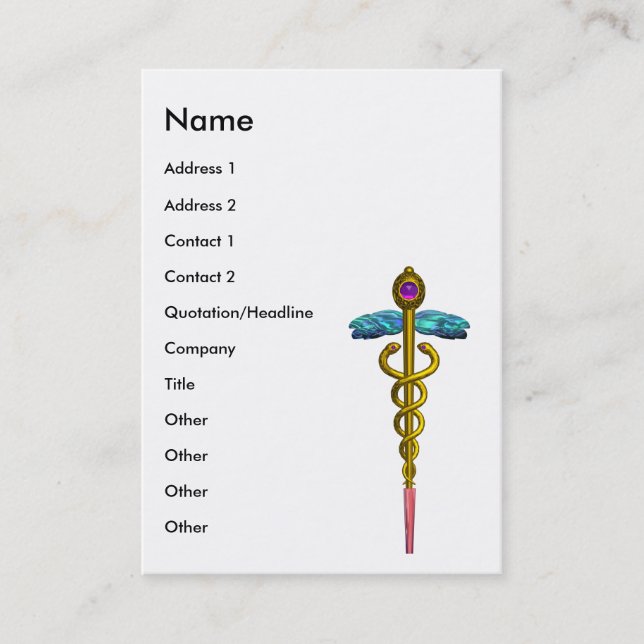CADUCEUS,  vibrant gold amethyst Business Card (Front)