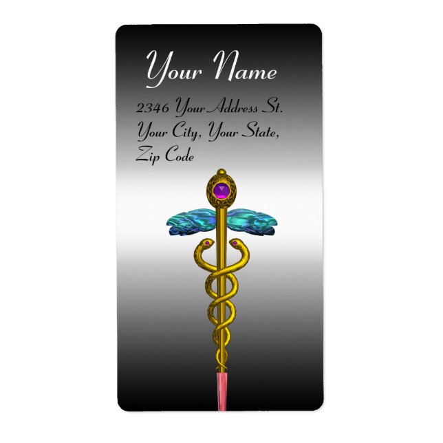 CADUCEUS, vibrant gold amethyst Label (Front)