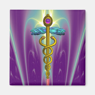 CADUCEUS , vibrant gold amethyst Magnet
