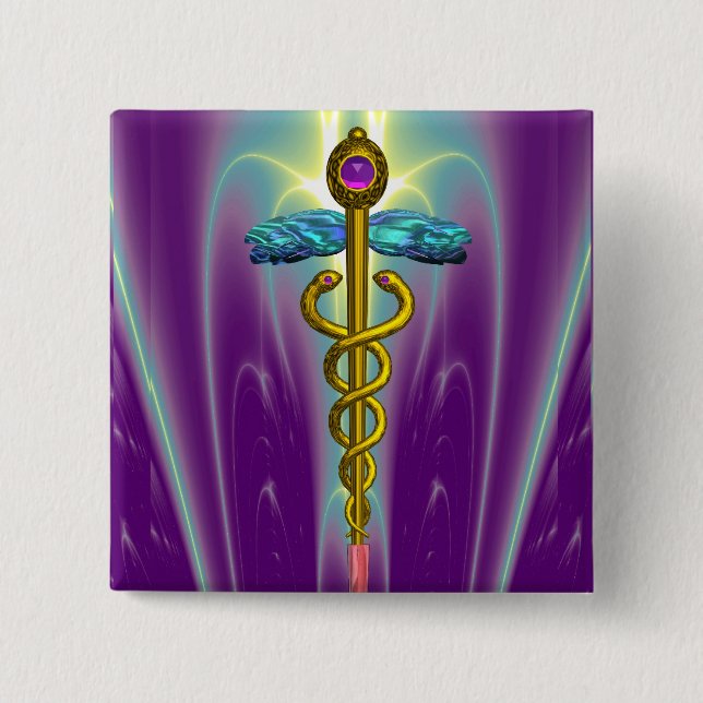 CADUCEUS , vibrant gold amethyst Pinback Button (Front)