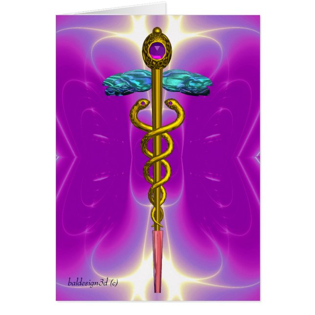 CADUCEUS, vibrant gold amethyst Violet Fuchsia Cards (Front)