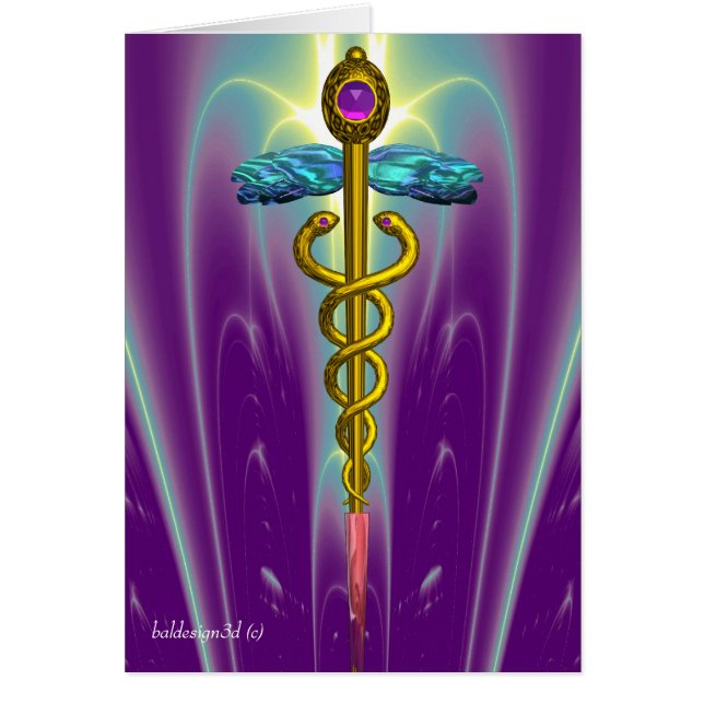 CADUCEUS, vibrant gold amethyst Violet Fuchsia Cards (Front)
