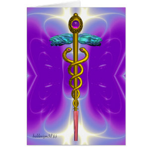 CADUCEUS, vibrant gold amethyst Violet Purple