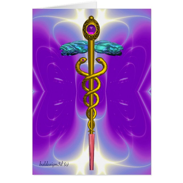 CADUCEUS, vibrant gold amethyst Violet Purple Cards (Front)