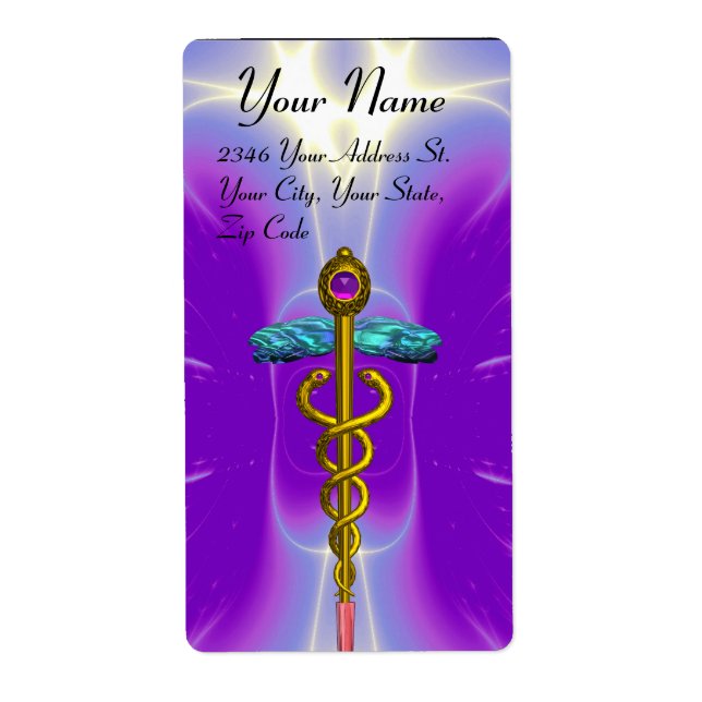 CADUCEUS, vibrant gold amethyst ,violet purple Label (Front)