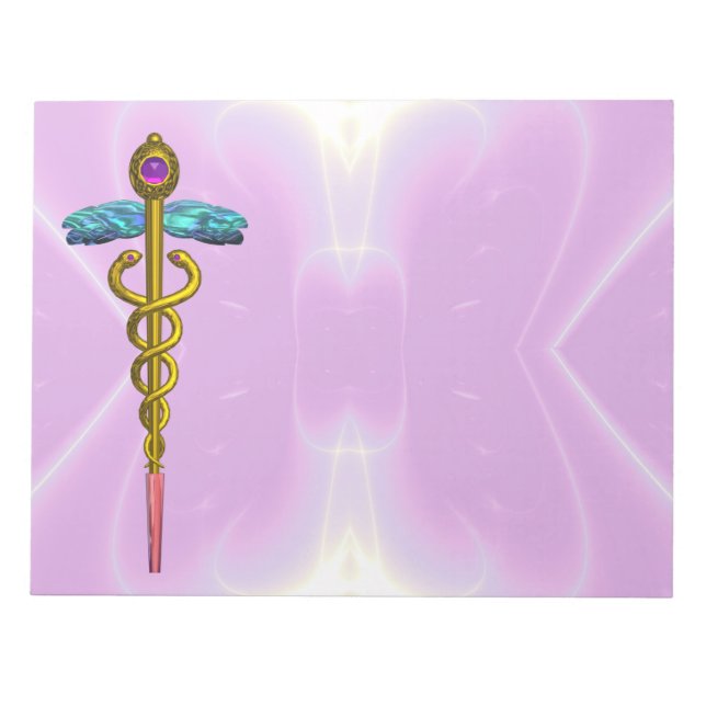 CADUCEUS, vibrant gold amethyst Violet Purple Notepad (Front)