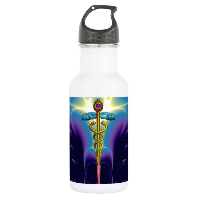 CADUCEUS,Vibrant Gold Amethyst Water Bottle (Front)