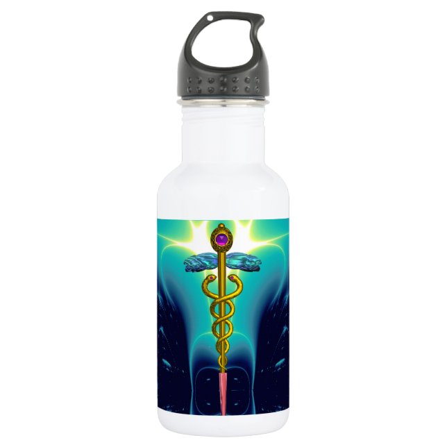 CADUCEUS,Vibrant Gold Amethyst Water Bottle (Front)
