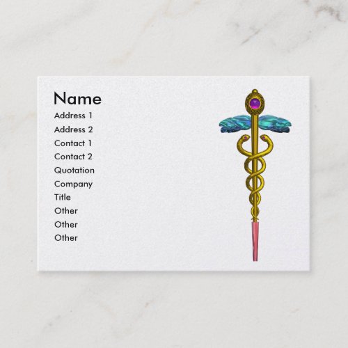 CADUCEUS vibrant pearl paper amethyst gold Business Card